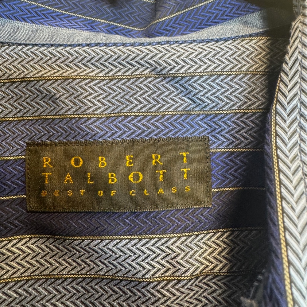 Robert Talbott Dress Shirt Mens Size XL Blue Striped Collared 100% Cotton - Picture 4 of 7